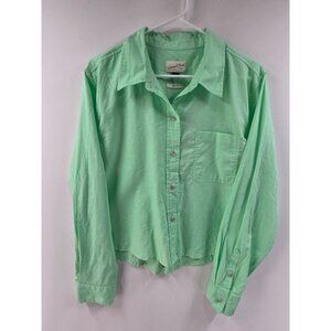 Universal Thread NWT Women's Shirt Button Up Cropped Fit Linen Green Size L Prep